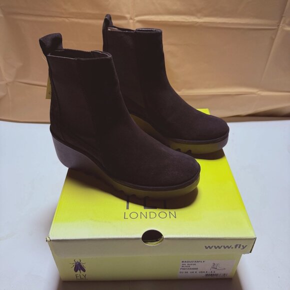 Fly London Shoes - Fly London BAGU233FLY Suede Leather Women's Slip On Black Boots Size 8-8.5